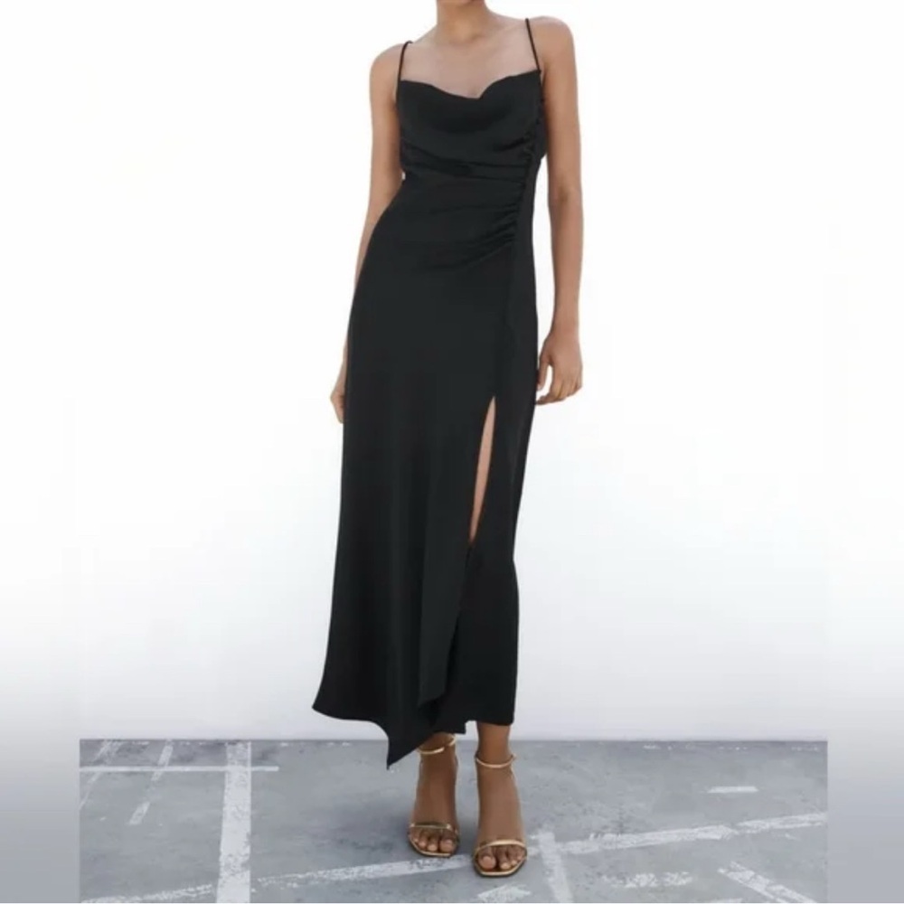 Zara Black Buttoned Slip Dress with Slit